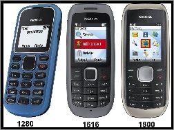 Szara, Nokia 1616, Nokia 1280, Niebieska, Nokia 1800, Srebrna